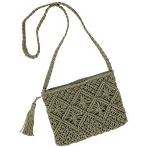 Free Spirit Weave and Tassel Crossbody, OLIVE GREEN
